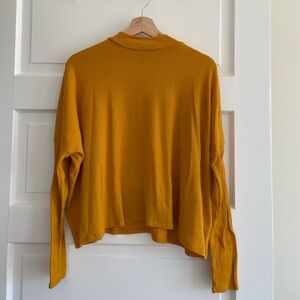 Mustard Yellow Ribbed Long Sleeve Mock Neck Sweater Top